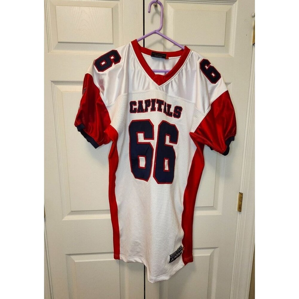 Men Agame Football Team Apparel Capitals #66 Red White Blue Jersey Size XL